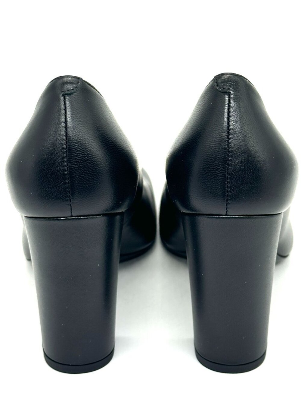 CHANEL 26S Leather Square Toe Turnlock CC Block Heels Pumps Shoes Black Ivory - Picture 8 of 16